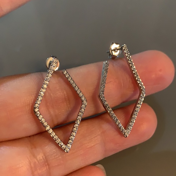 Silver Pave Swarovski Geometric Earrings ADORNIA - Picture 7 of 11